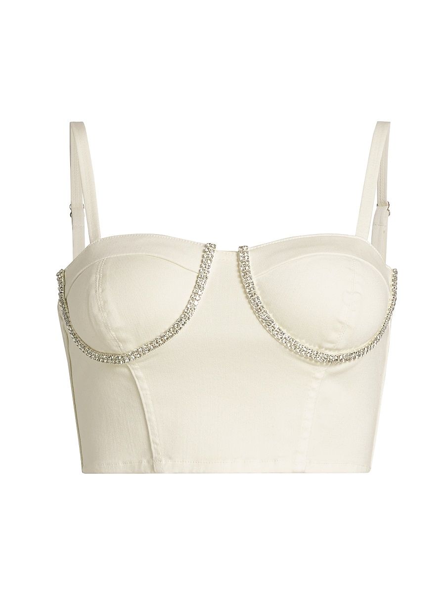 Women's Corsette Rhinestone-Embellished Crop Top - Off White - Size Large