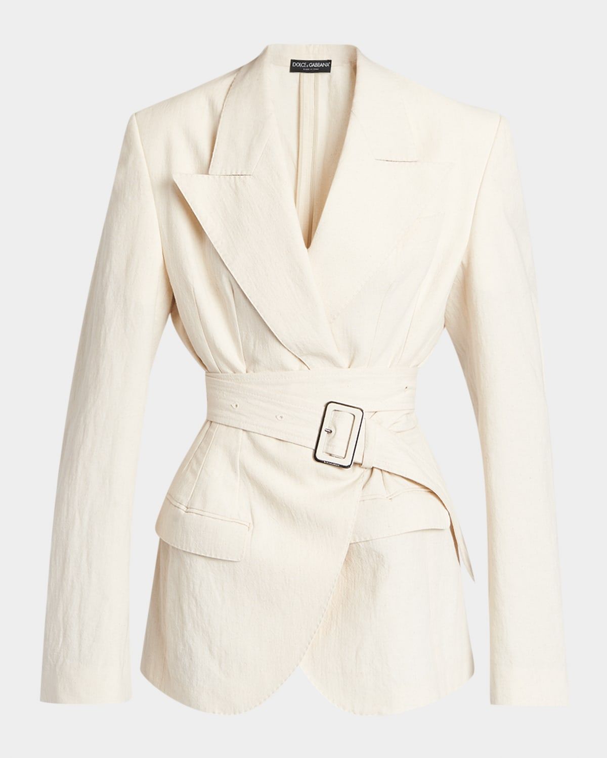 Strong-Shoulder Belted Wrap Blazer Jacket