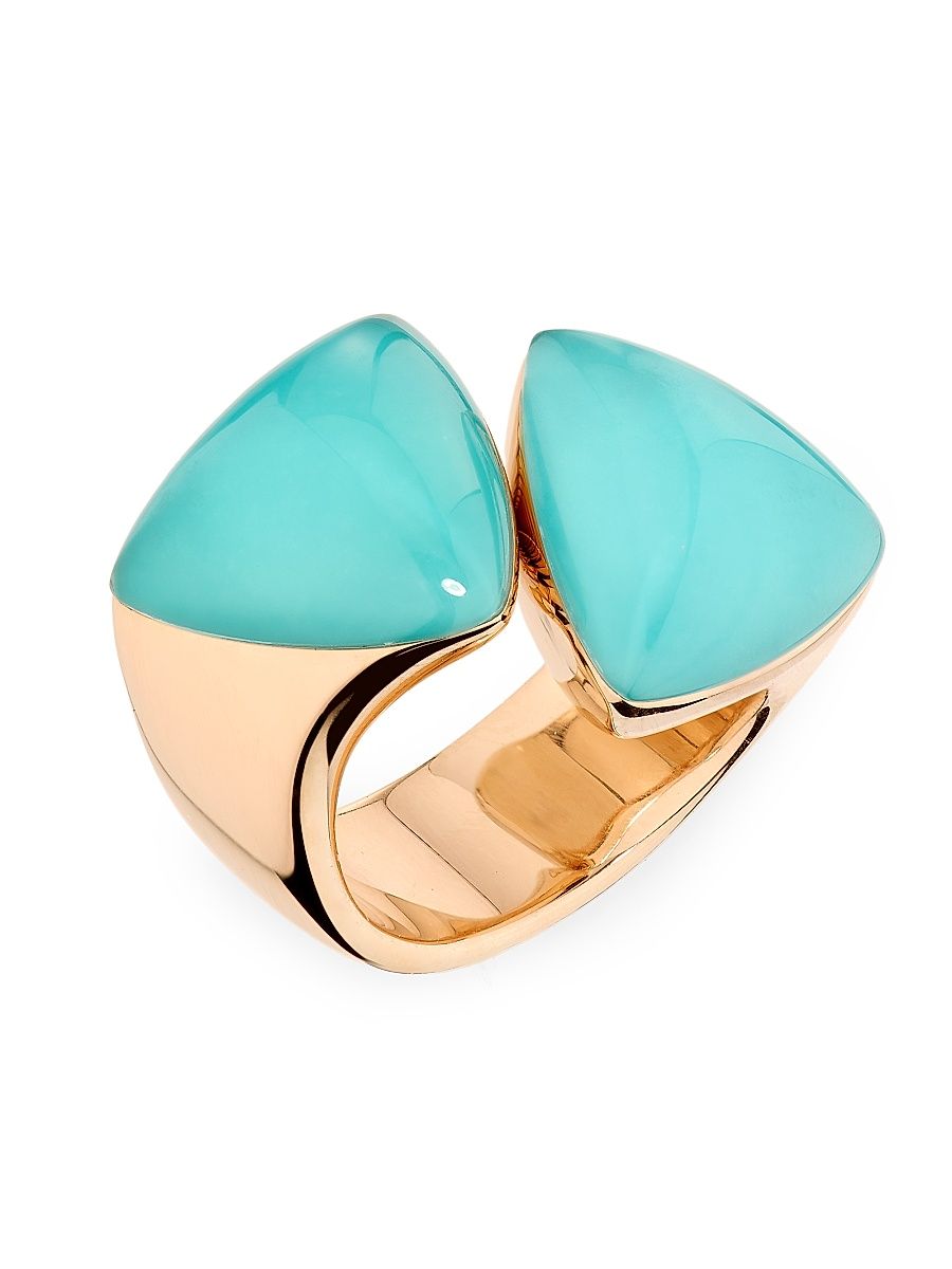 Women's Freccia 18K Rose Gold, Turquoise & Rock Crystal Ring - Turquoise - Size 7.5
