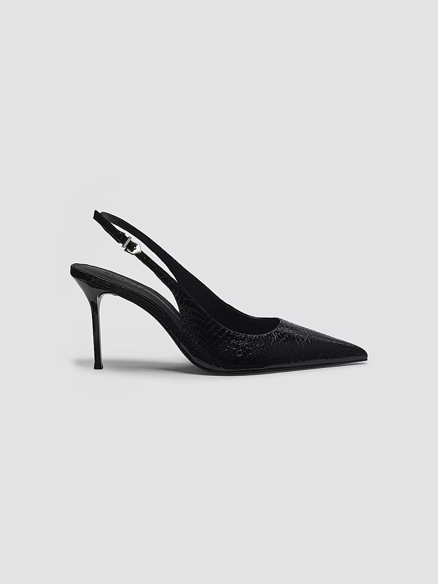 Schutz Women's Paola 90MM Snake-Embossed Leather Slingback Pumps - Black - Size 6.5