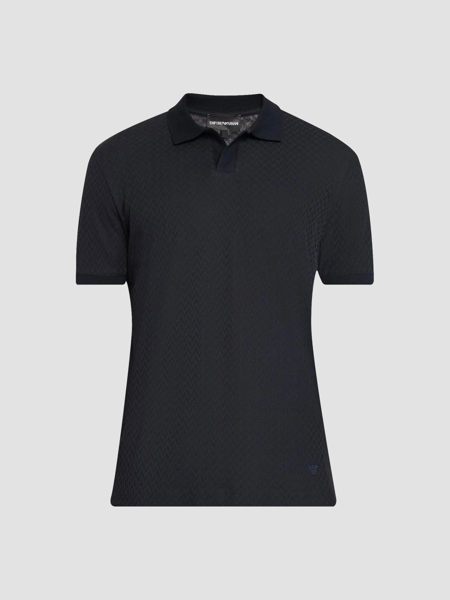 Emporio Armani Men's Micro Chevron Jacquard Polo Shirt - Blue - Size XXL