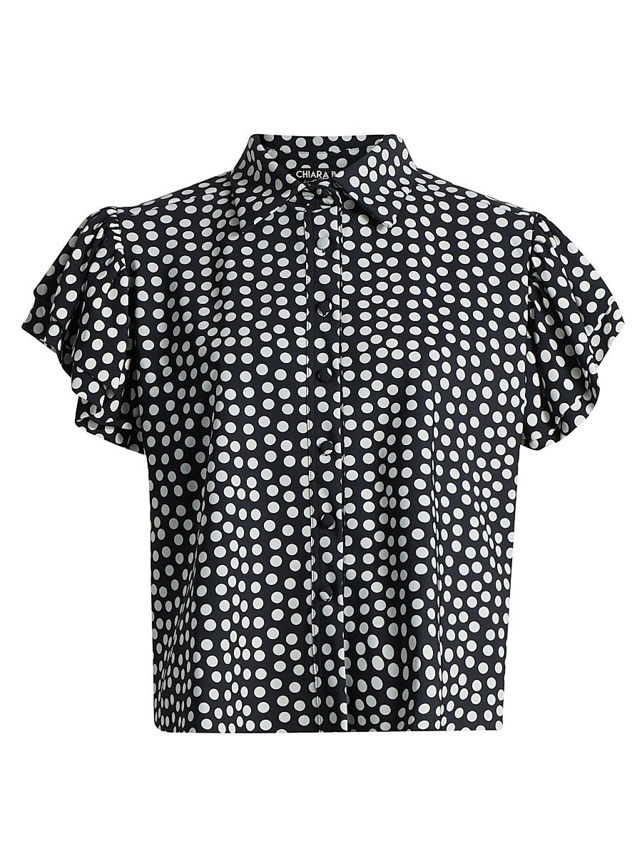 Women's Jin Polka Dot Flutter Sleeve Top - Bette Small Black - Size 2