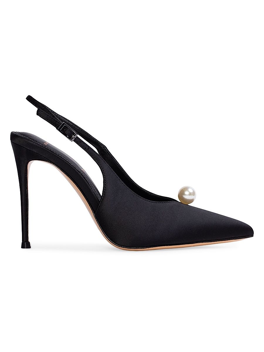 Women's Reina 100MM Slingback Pumps - Black Satin - Size 10