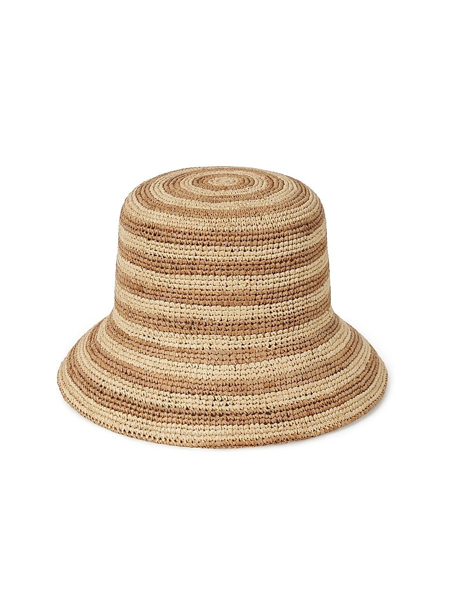 Women's The Inca Striped Straw Bucket Hat - Natural Stripe - Size Large