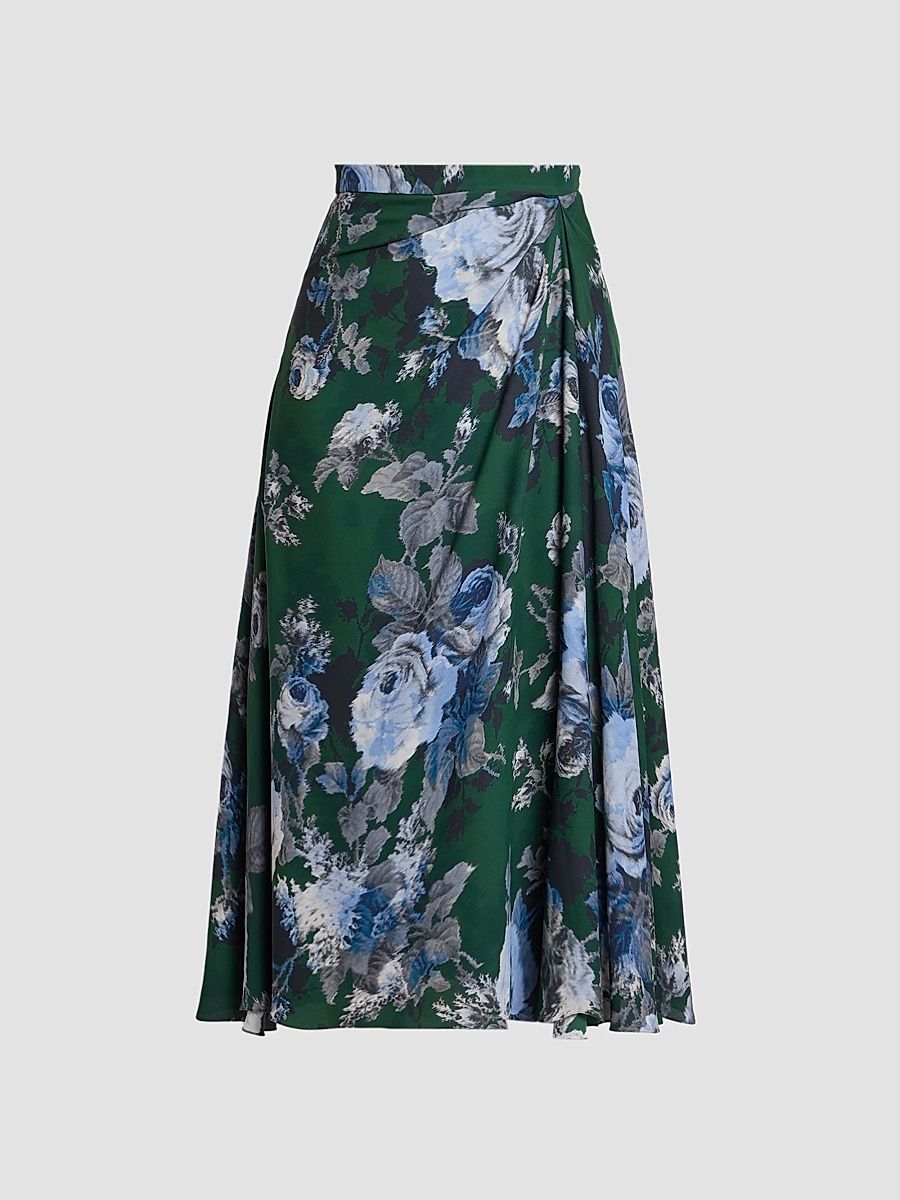 Women's Draped Floral Crepe Midi Skirt - Rose Green - Size 6