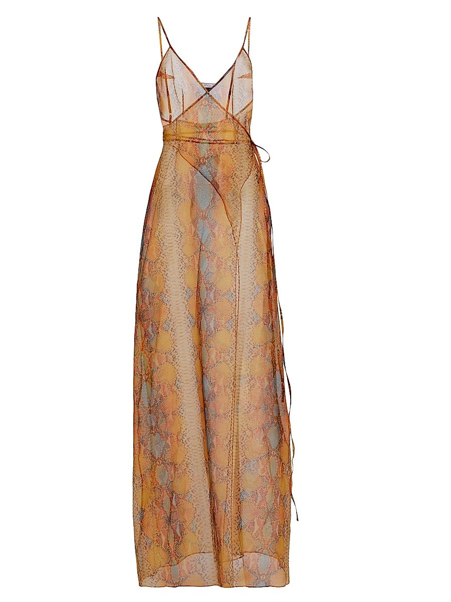 Women's Snake Print Sheer Maxi Dress - Snake - Size XS