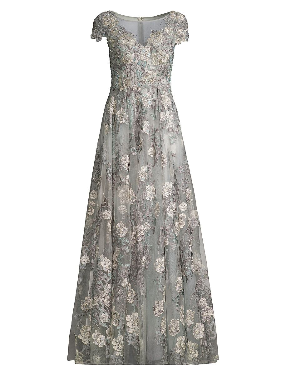 Women's Cap-Sleeve Floral A-Line Gown - Cinnamon - Size 16