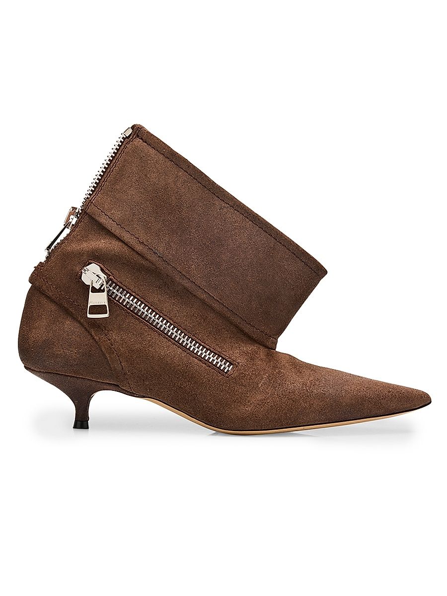 Women's Biker Suede Kitten-Heel Booties - Brown - Size 7.5