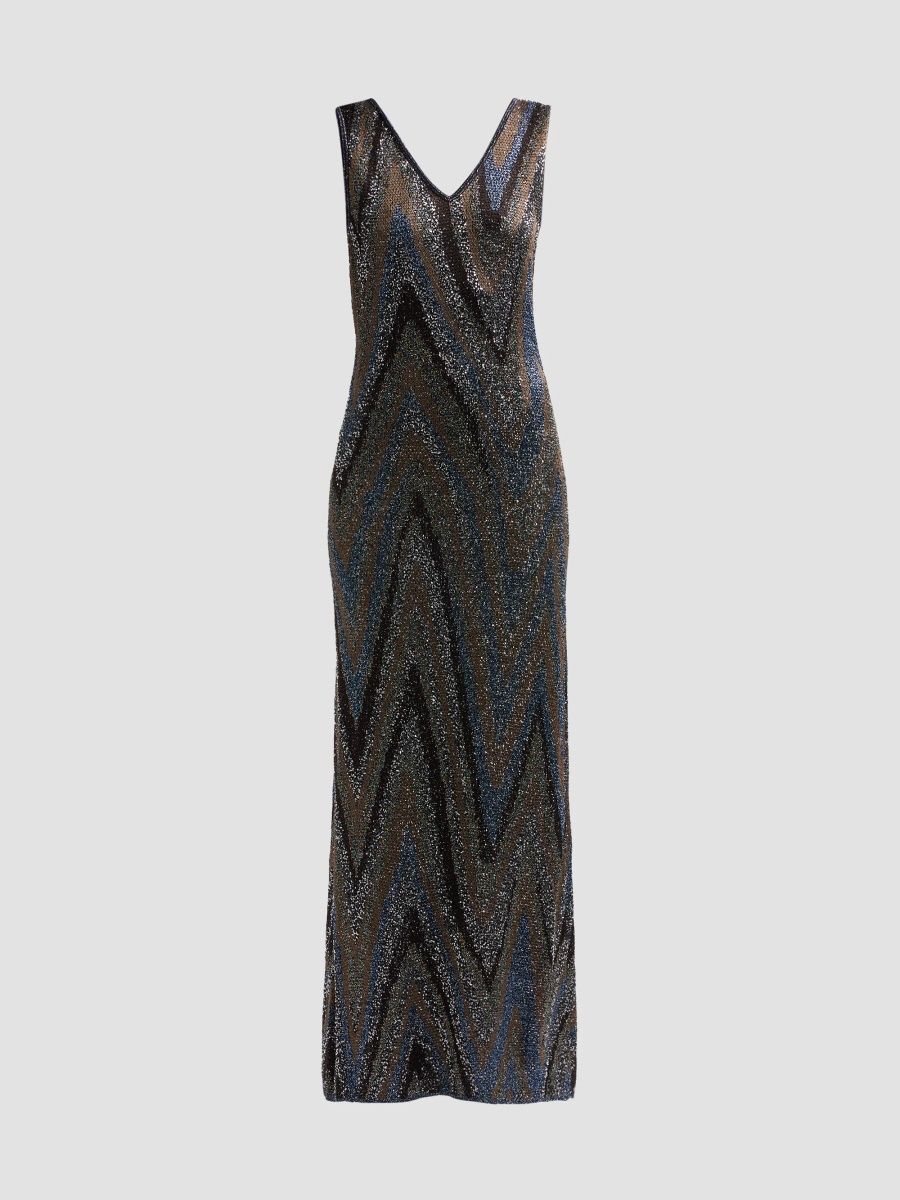 Missoni Women's Zigzag Metallic Knit Maxi Dress - Black Blue - Size 2
