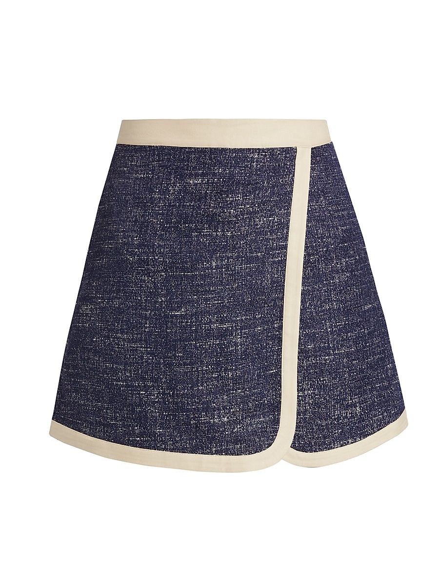 Women's Slub Boulcé Cotton-Blend Surplice Skort - Navy Ivory - Size 8