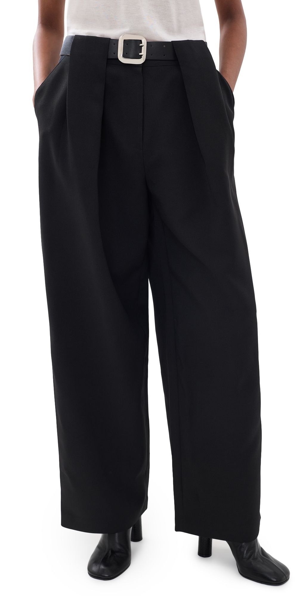 Source Unknown Matteo Belted Tuck Trousers Black S