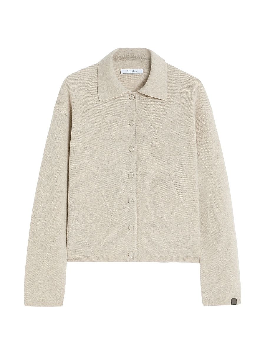 Women's Cashmere Knit Cardigan - Beige - Size Large