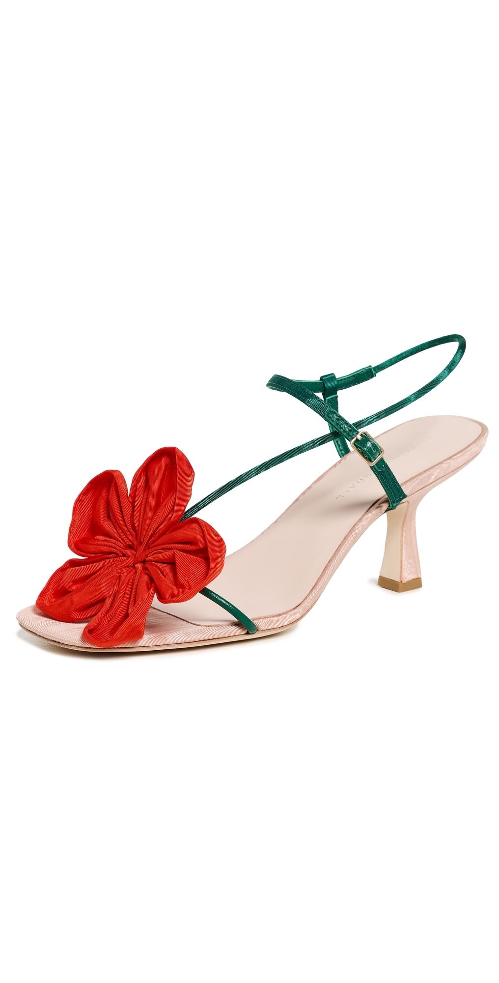 Loeffler Randall Frank Flower Applique Heeled Sandals Nude/Green/Red 9