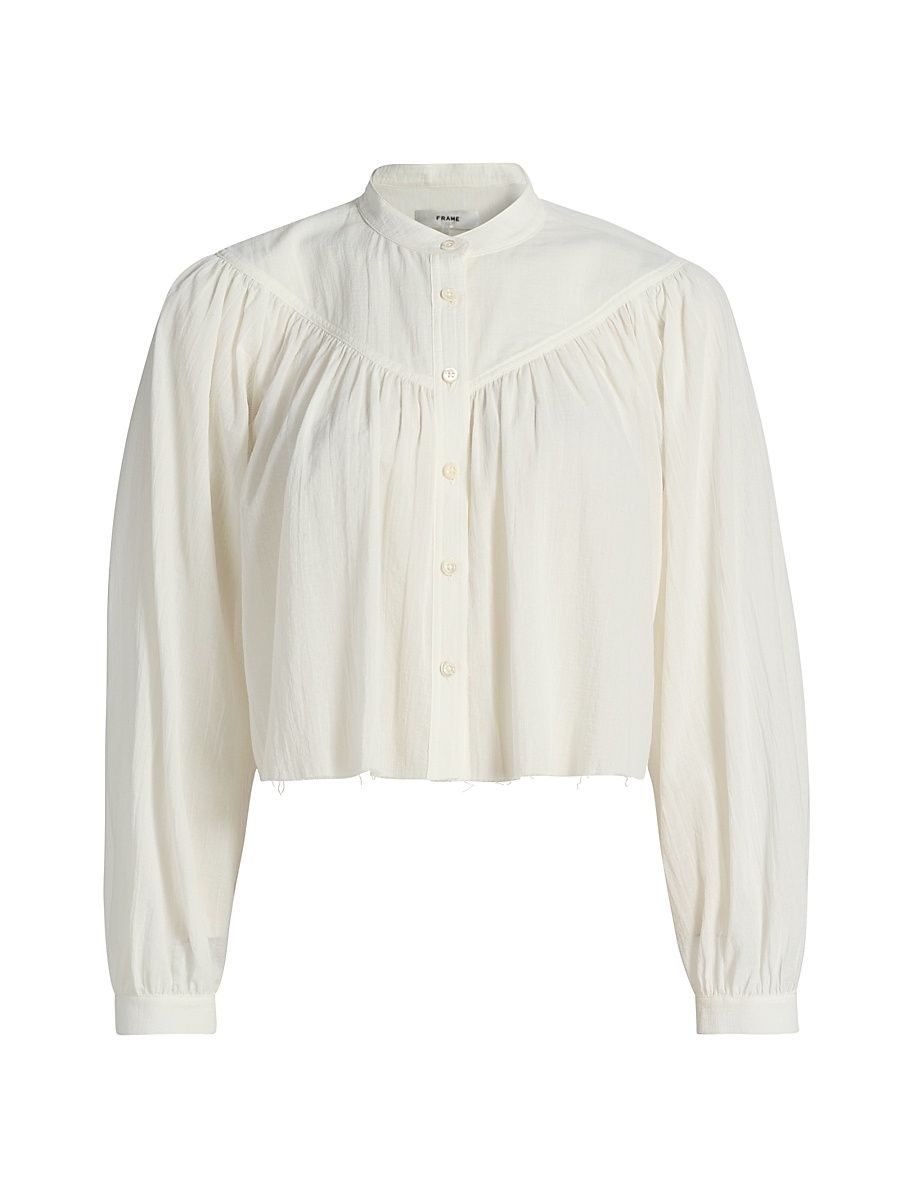 Women's The Swing Gathered Cotton Blouse - Alabaster - Size Small