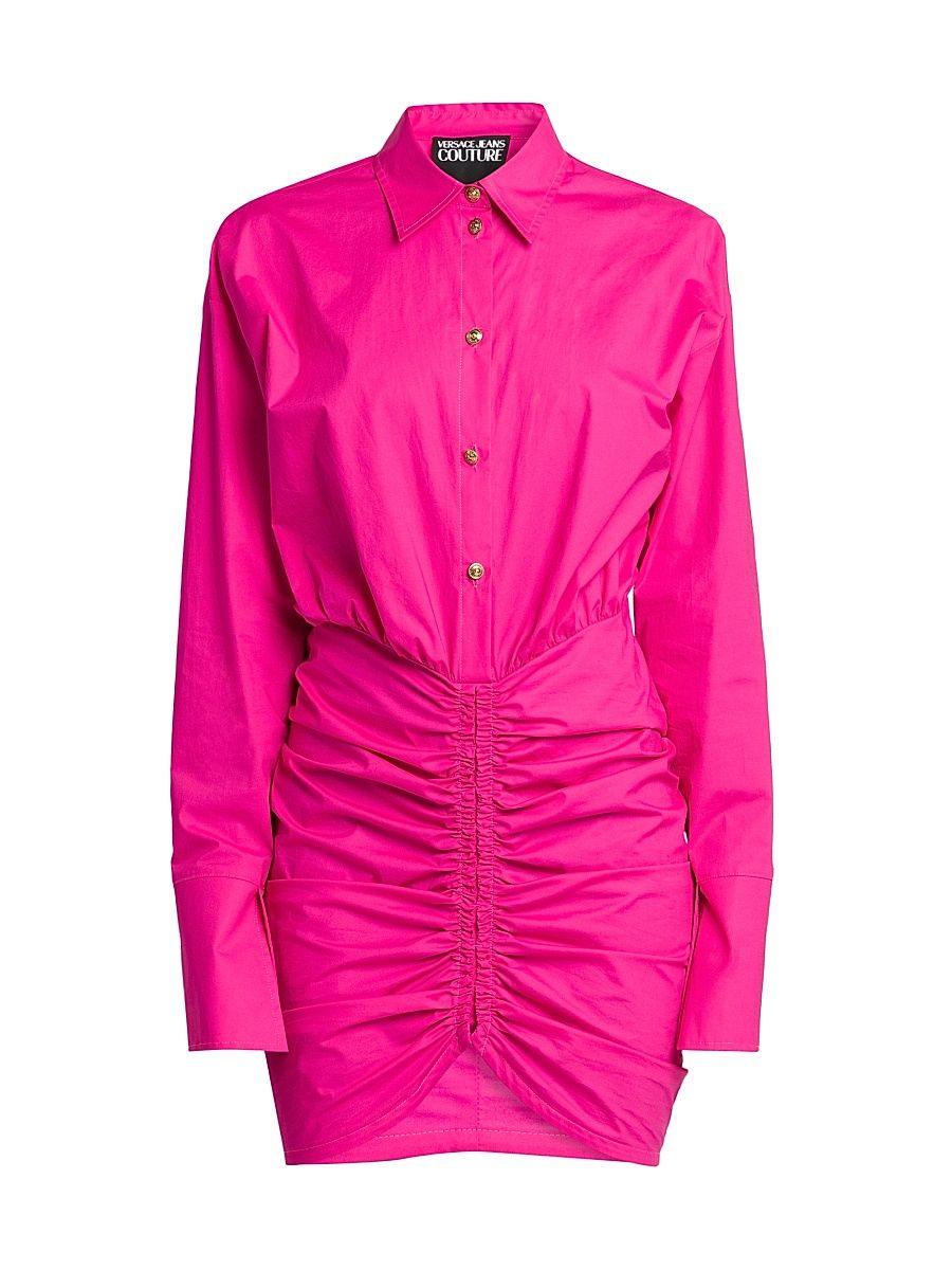 Women's Stretch Cotton Ruched Mini Shirtdress - Flamingo - Size 4