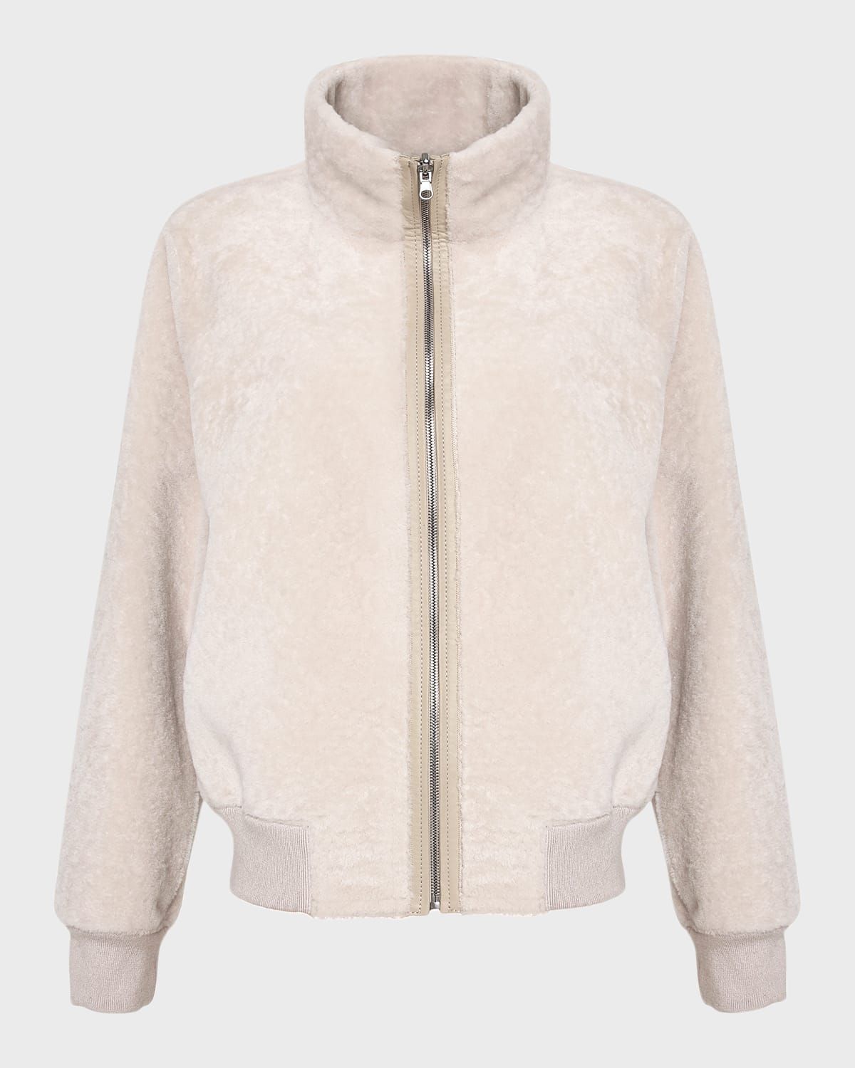 Reversible Textured Shearling Lamb Bomber Jacket