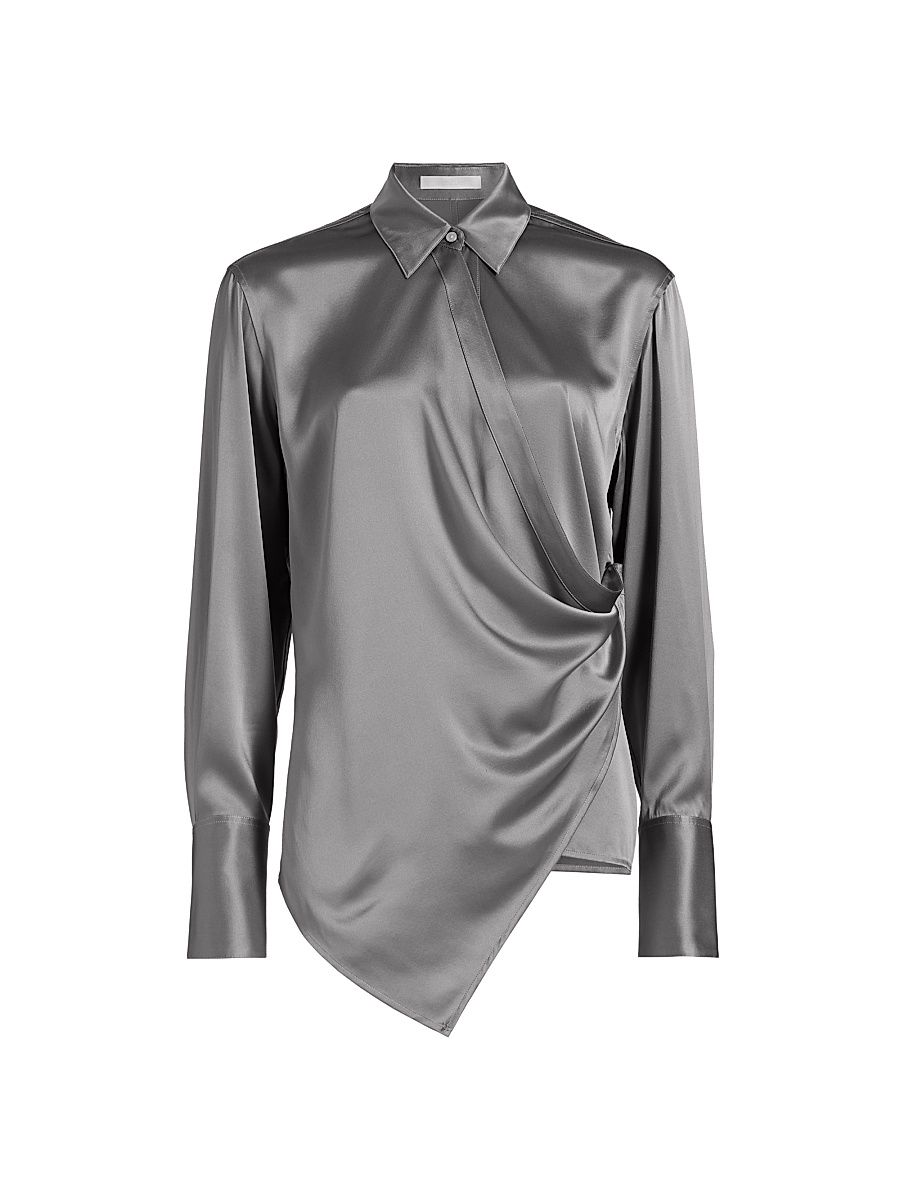 Women's Relaxed Fit Silk Wrap Shirt - Steel - Size XS