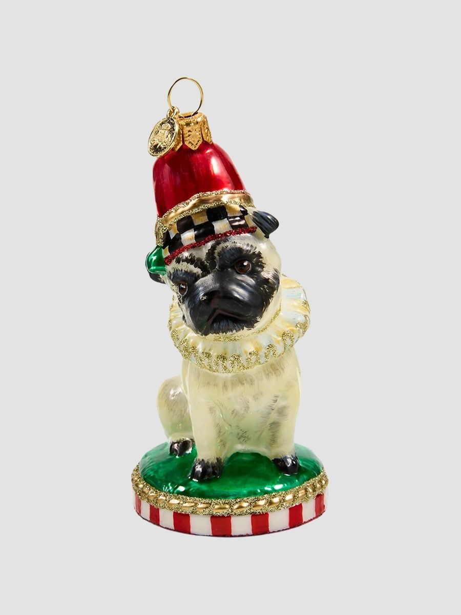 MacKenzie-Childs Pug Dog Glass Ornament
