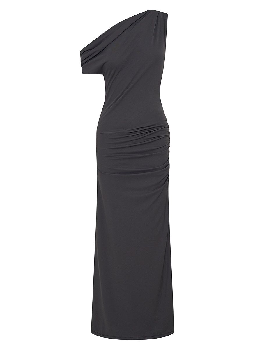 Women's Selma Ruched One-Shoulder Gown - Black - Size 8