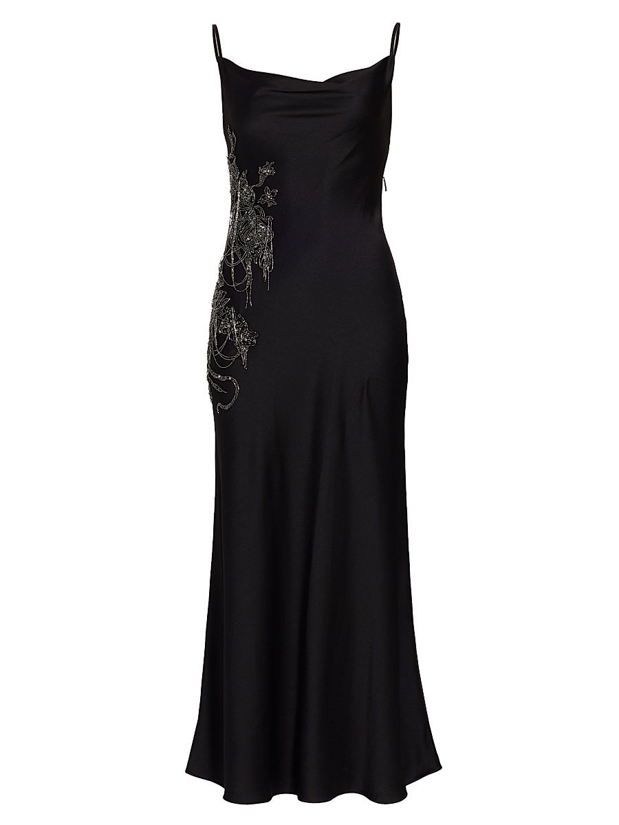 Women's Beaded & Open-Back Satin Gown - Black - Size 10