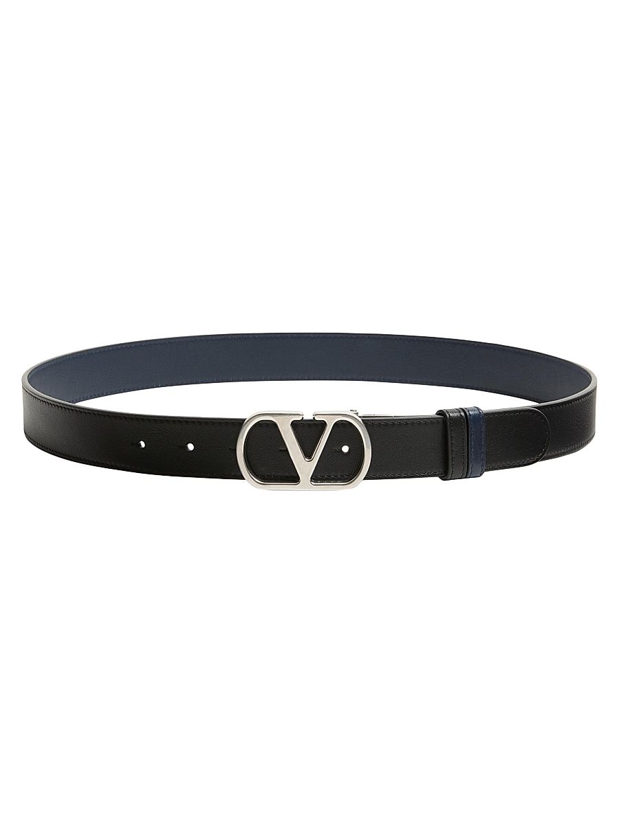 Men's Vlogo Signature Reversible Shiny Calfskin Belt 30MM - Black - Size 46