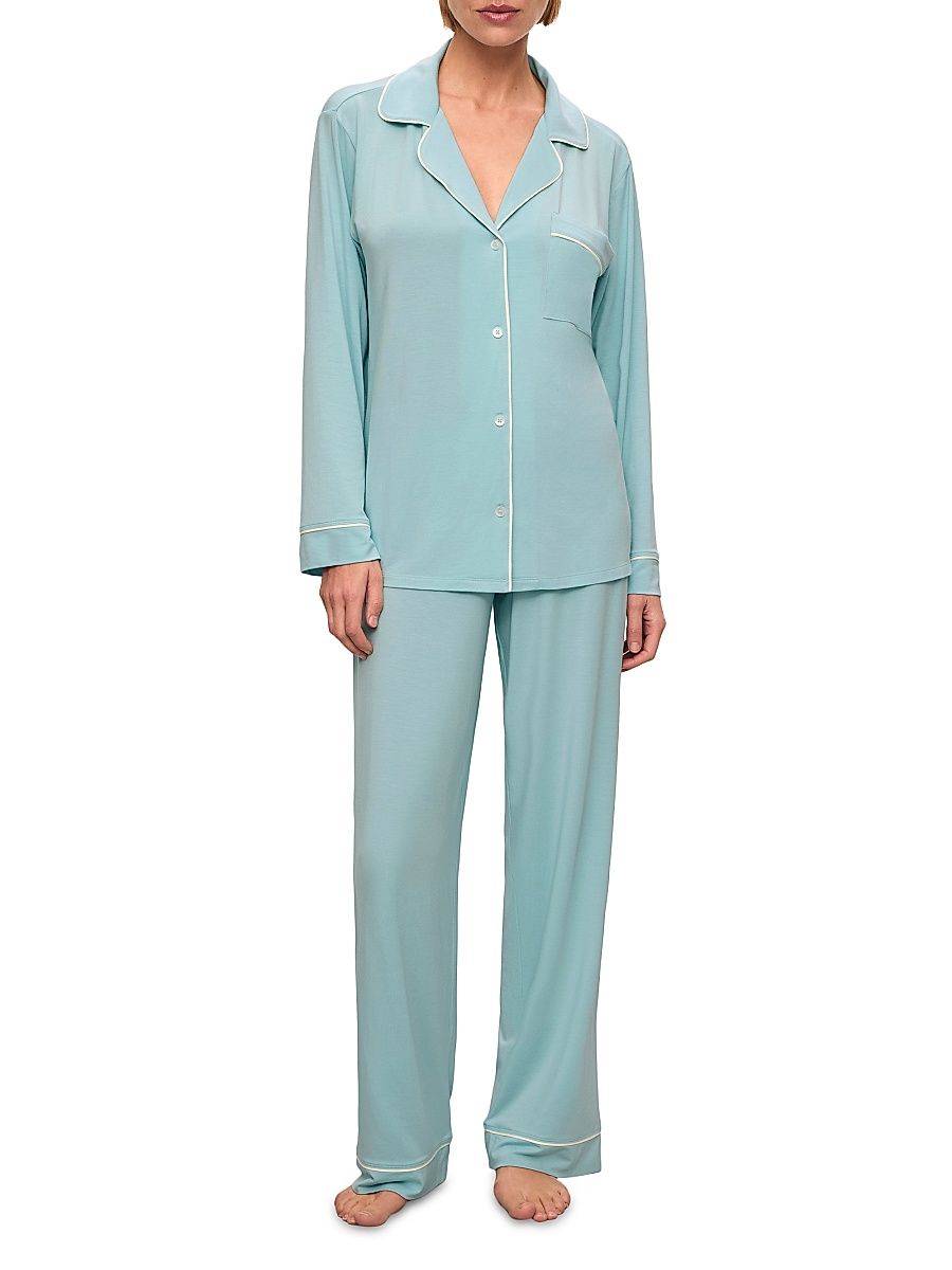 Eberjey Women's Gisele Long Pajama Set - Navy Ivory - Size Large