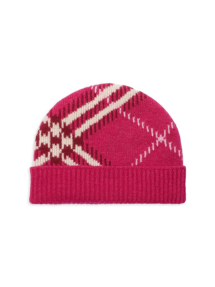 Women's Check Cashmere-Blend Beanie - Tart