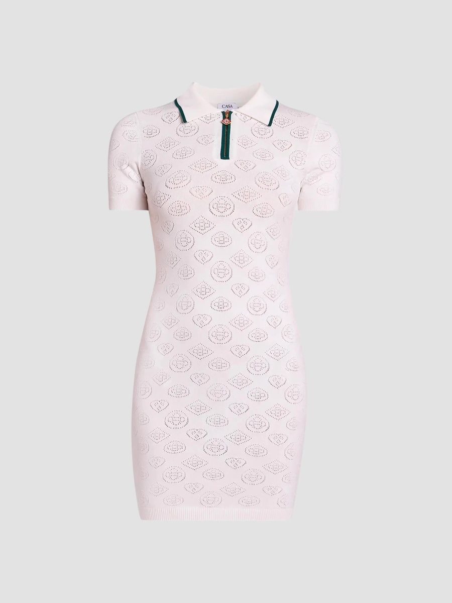 Casablanca Women's Pointelle Monogram Polo Mini Dress - Blend White - Size XL