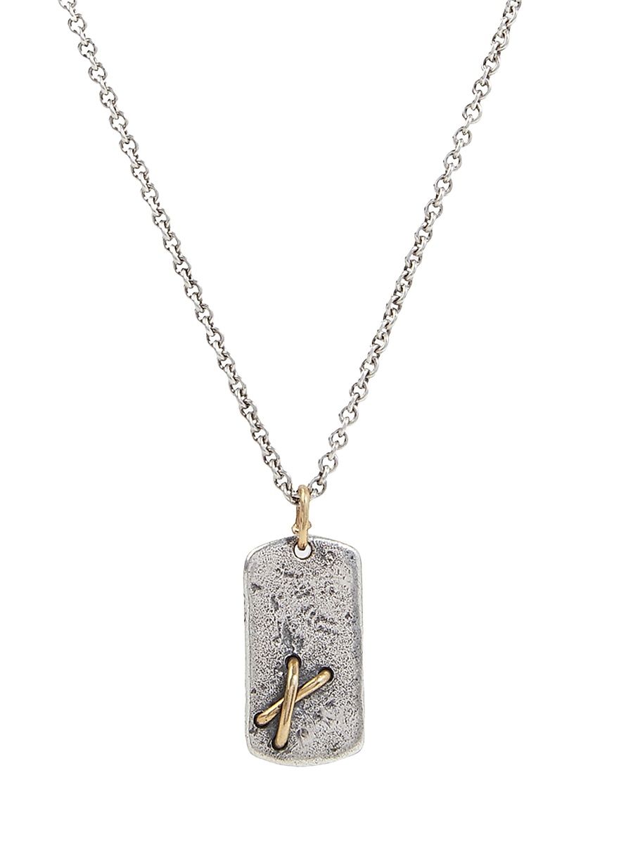 Men's Two-Tone Stitch Dog Tag Necklace - Silver