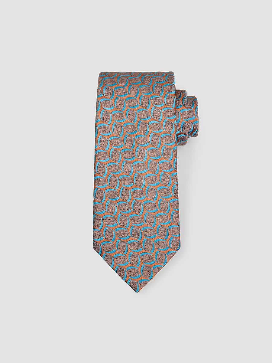 Men's Geometric Alternating Rounds Silk Tie - Blue Orange