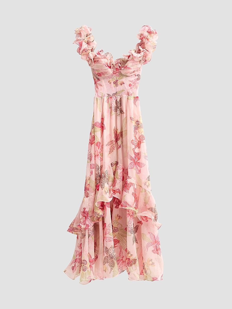 Women's Orchid Bloom Chiffon Corset Midi Dress - Rose - Size 8