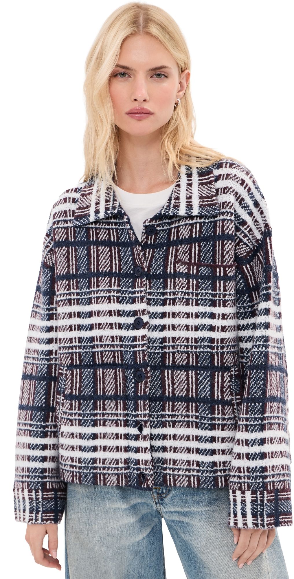 LE BOP Faye Shacket Navy Plaid L