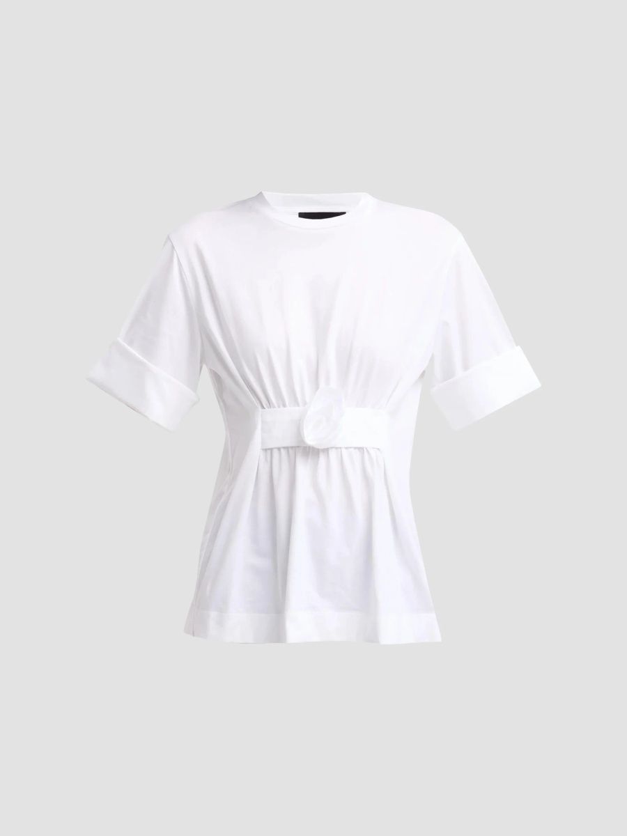 Simone Rocha Women's Gathered Rose Wire Sleeve Boy T-Shirt - White - Size Large