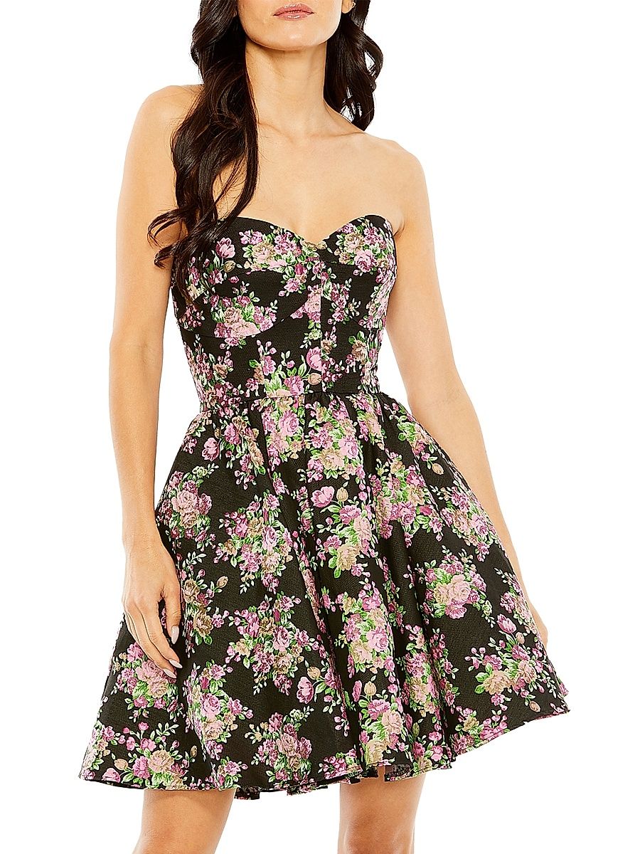 Women's Ieena 2 Floral Brocade Strapless Minidress - Black Multi - Size 0