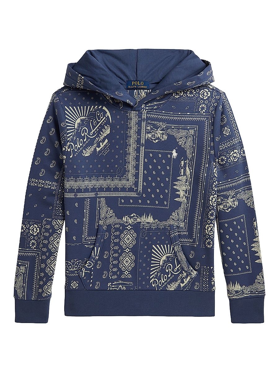Boy's Logo Bandana Print Hoodie - Anglers Bandana Patchwork - Size 14