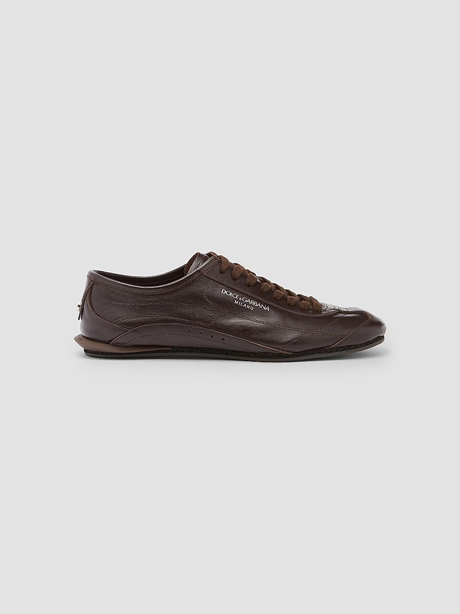 Dolce & Gabbana Men's Lipari Leather Low-Top Sneakers - Cioccolato Fondente - Size 13