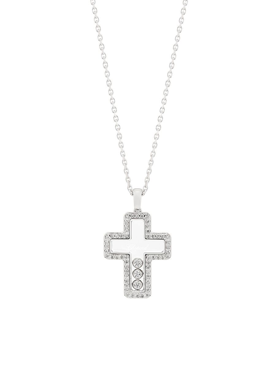 Women's Happy Dia Wg Cross Pendant Necklace - White Gold