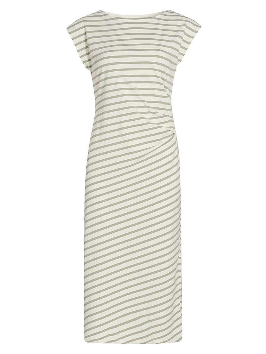 AG Jeans Women's Aja Striped Cotton-Blend Midi-T-Shirt Dress - Powder Spruce Green - Size Small