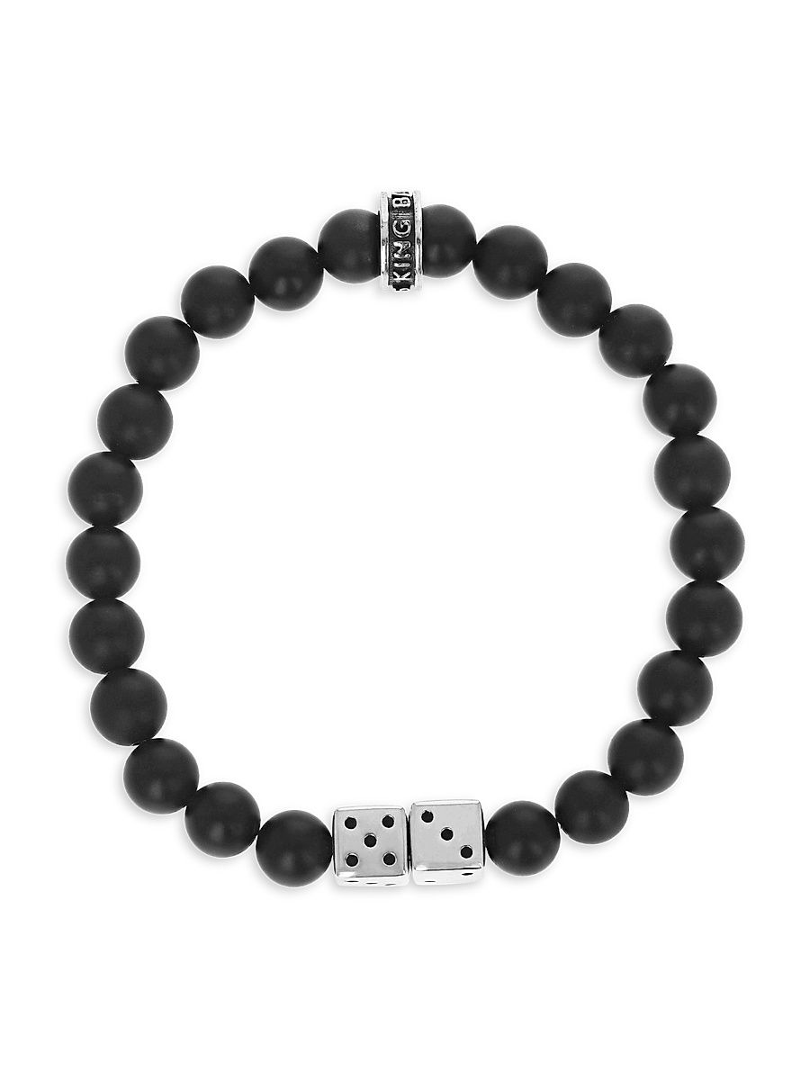 Men's Onyx & Sterling Silver Beaded Bracelet - Silver Black
