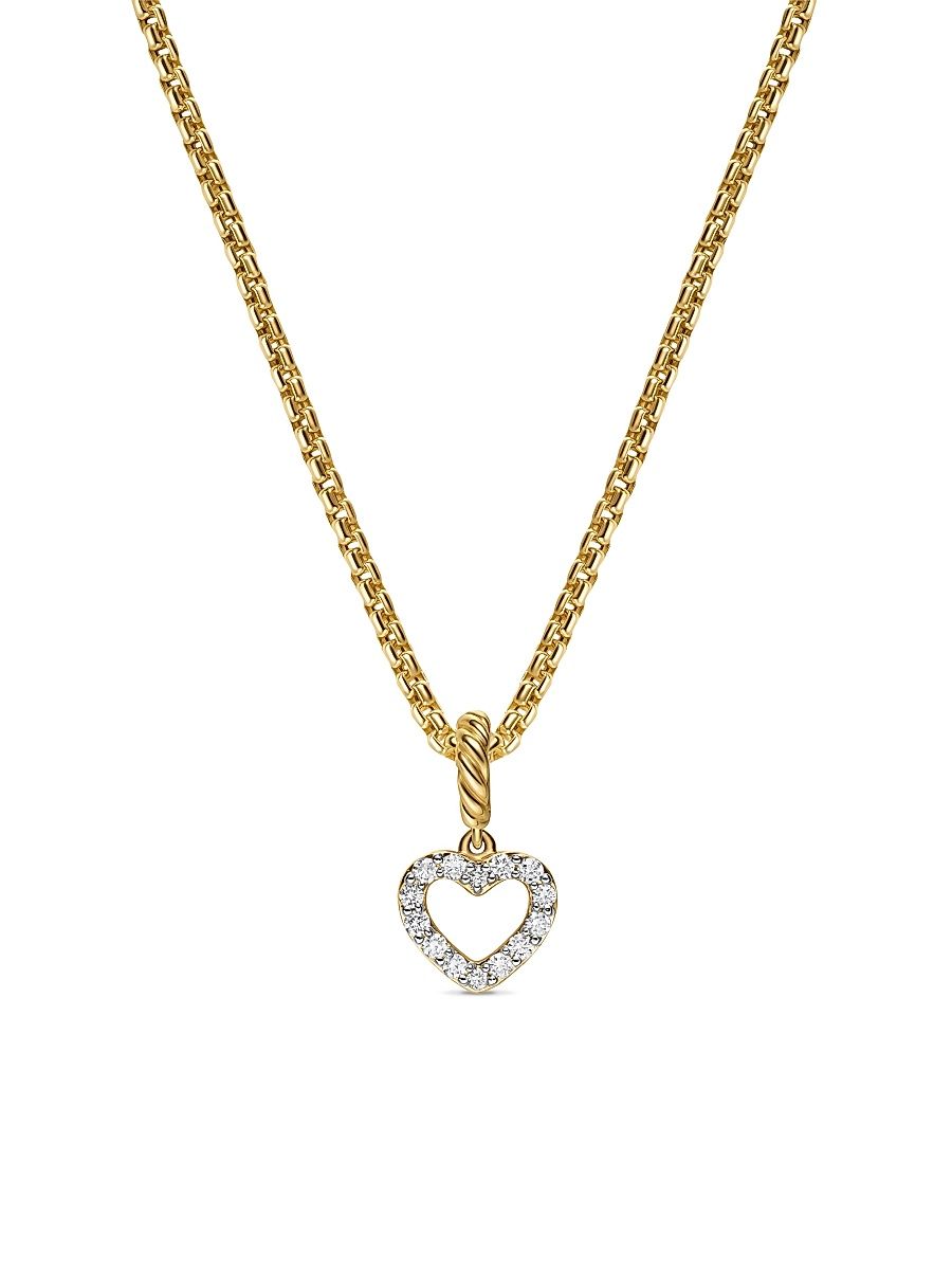 Women's Micro Pavé Open Heart Amulet in 18K Yellow Gold with Diamonds, 6.8MM - Diamond