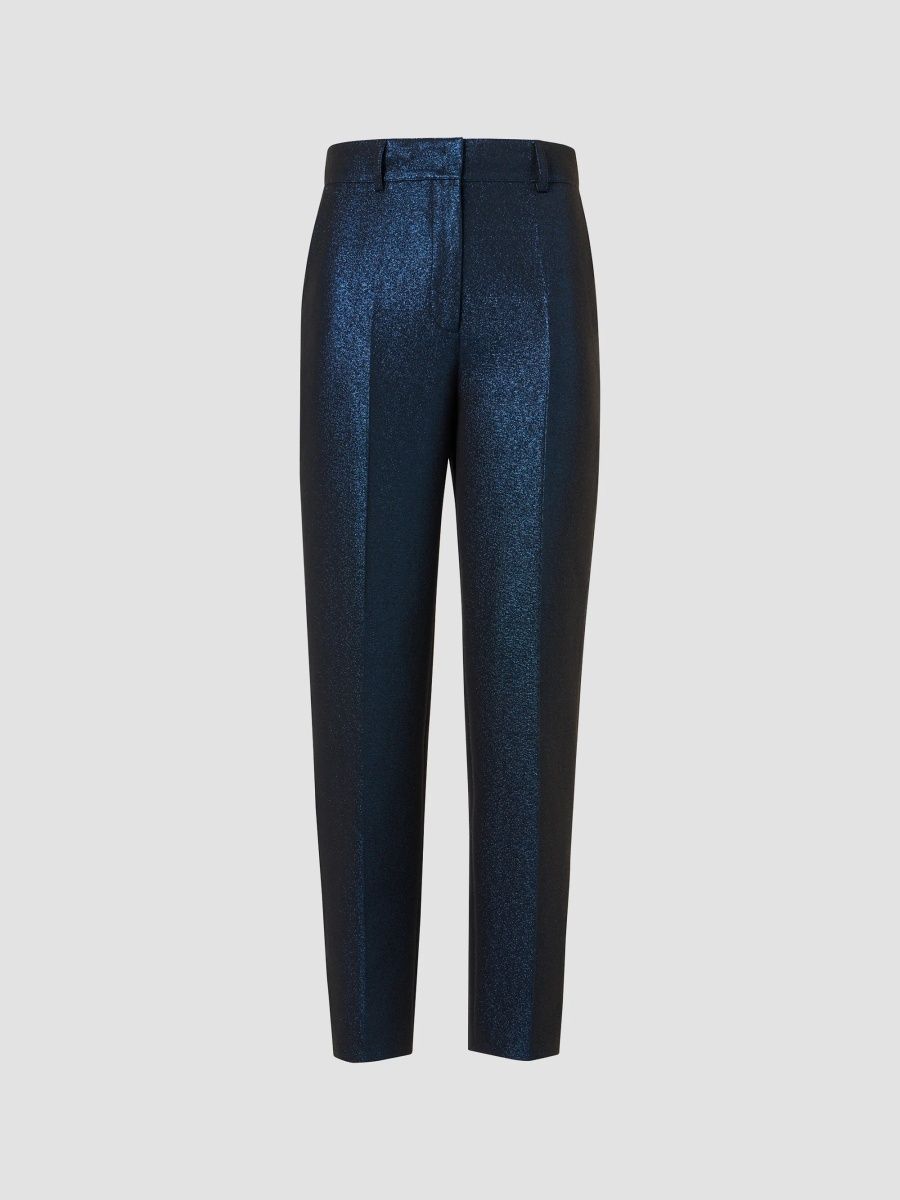 Akris punto Women's Feryn Metallic Tapered-Leg Ankle Pants - Metallic Blue - Size 6