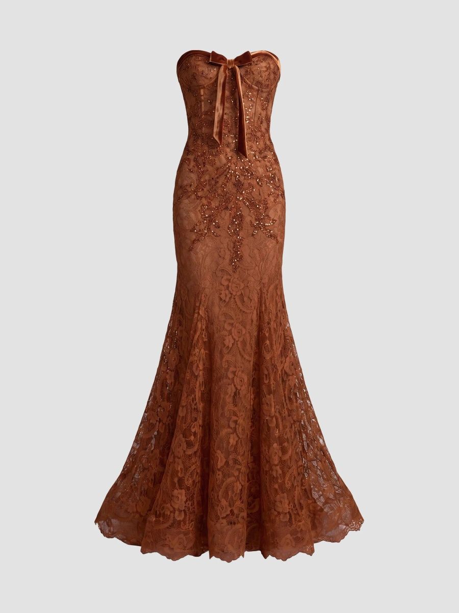 Mac Duggal Women's Embellished Lace Strapless Mermaid Gown - Cinnamon - Size 12