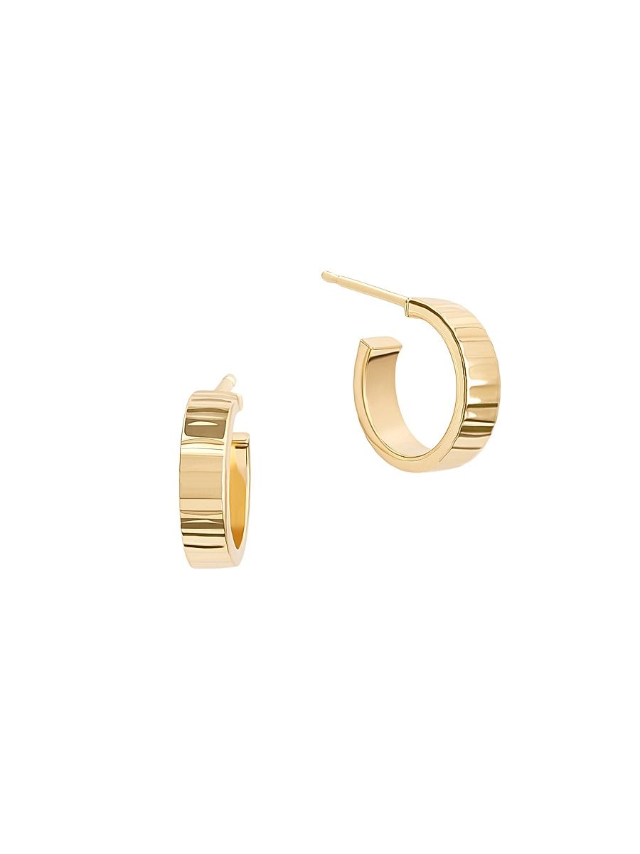 Women's Grooved 14K Yellow Gold Huggie Earrings - Yellow Gold