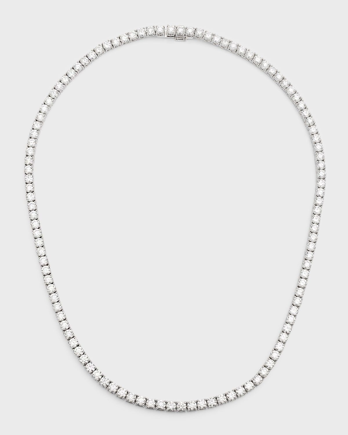 18K White Gold Round Diamond Tennis Necklace, 17"L, 22.4tcw