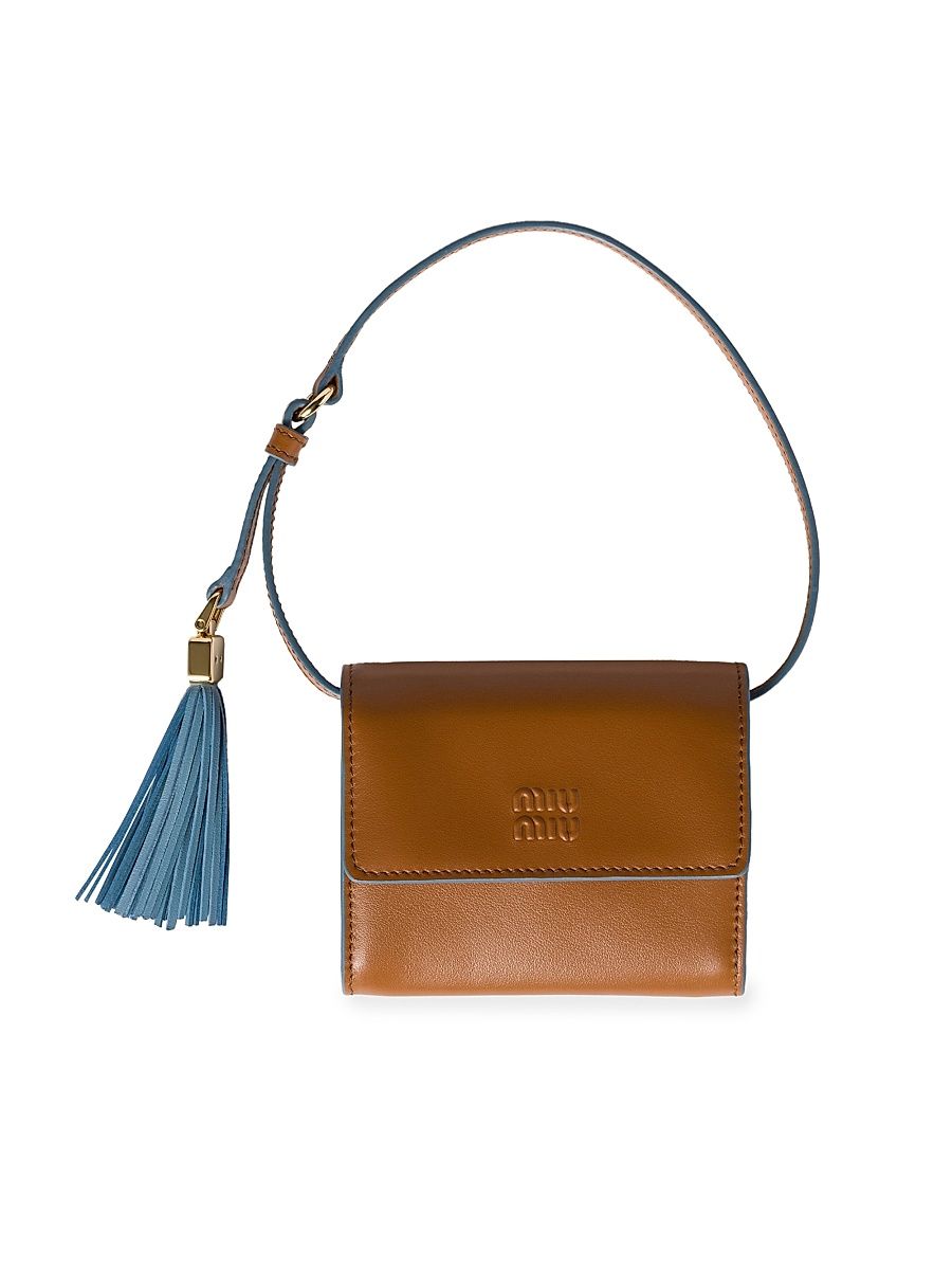 Women's Leather Wallet with Shoulder Strap - Dark Brown