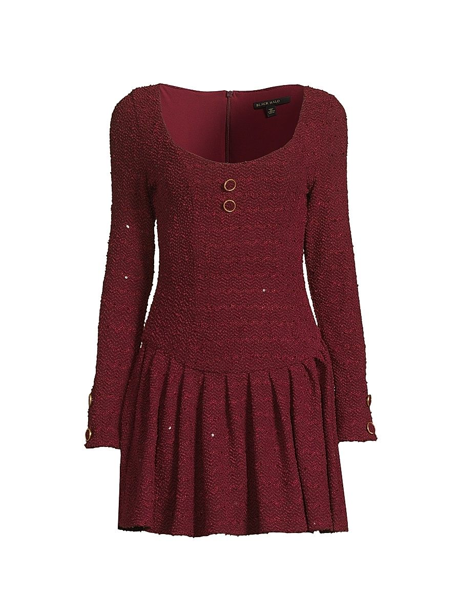 Women's Maverick Embellished Stretch Bouclé Minidress - Ravishing Rouge - Size 8
