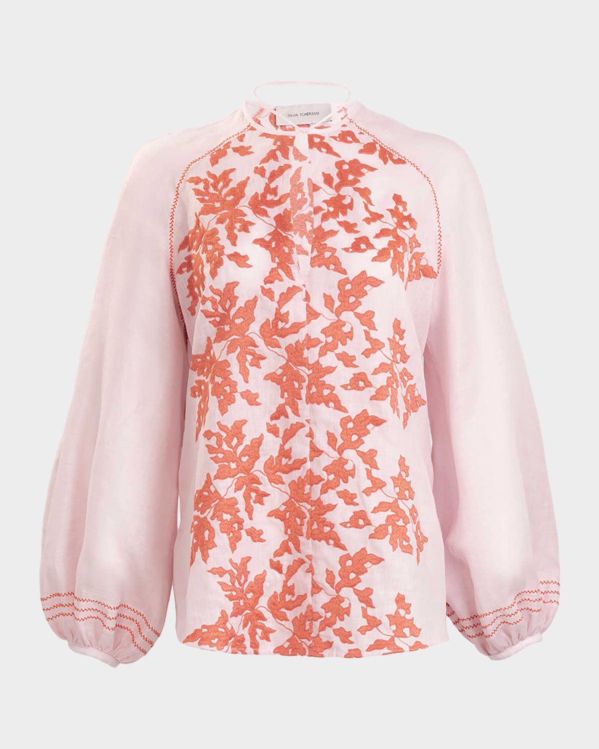 Molveno Embroidered Linen Balloon-Sleeve Blouse