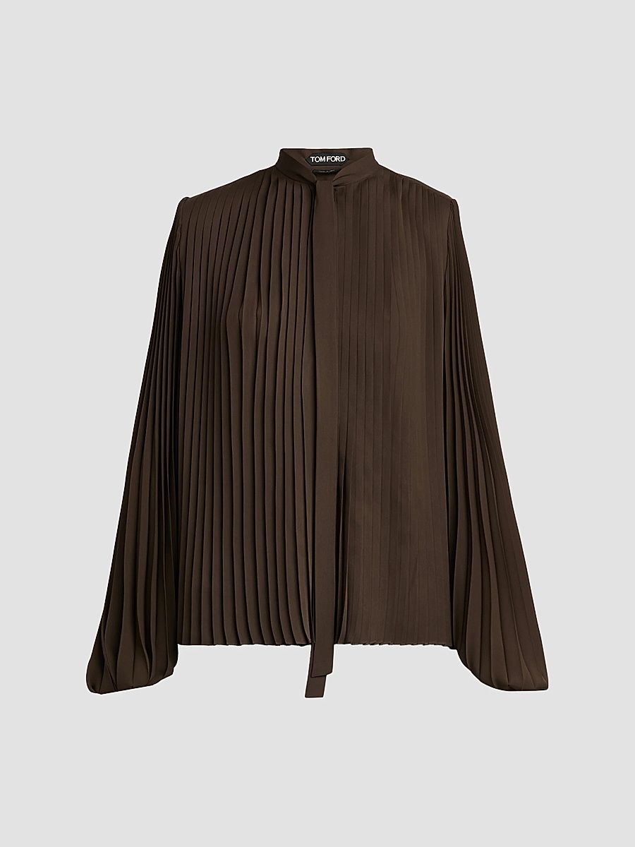 TOM FORD Women's Pleated Pussybow Blouse - Aqua - Size 0