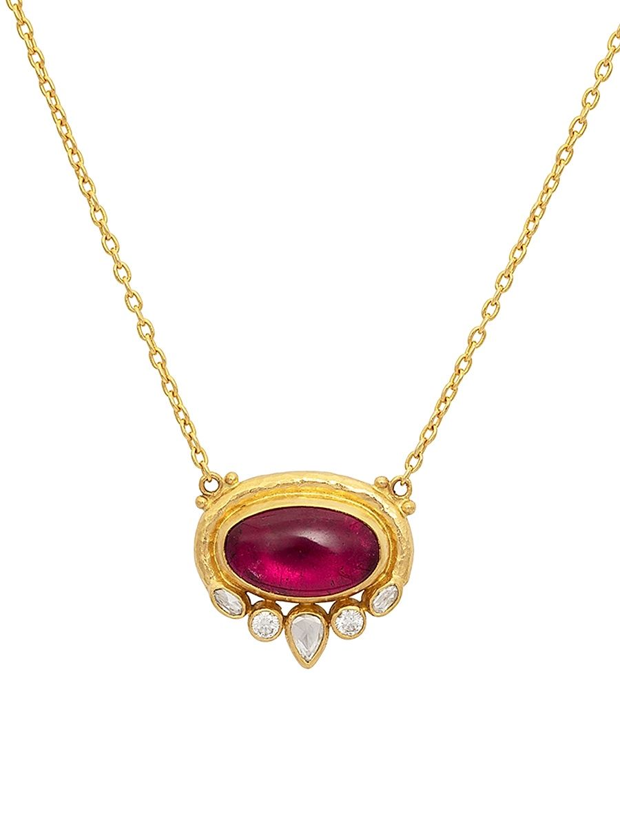 Women's Muse Ooak 24K & 22K Gold, Pink Tourmaline & 0.53 TCW Diamond Pendant Necklace - Gold