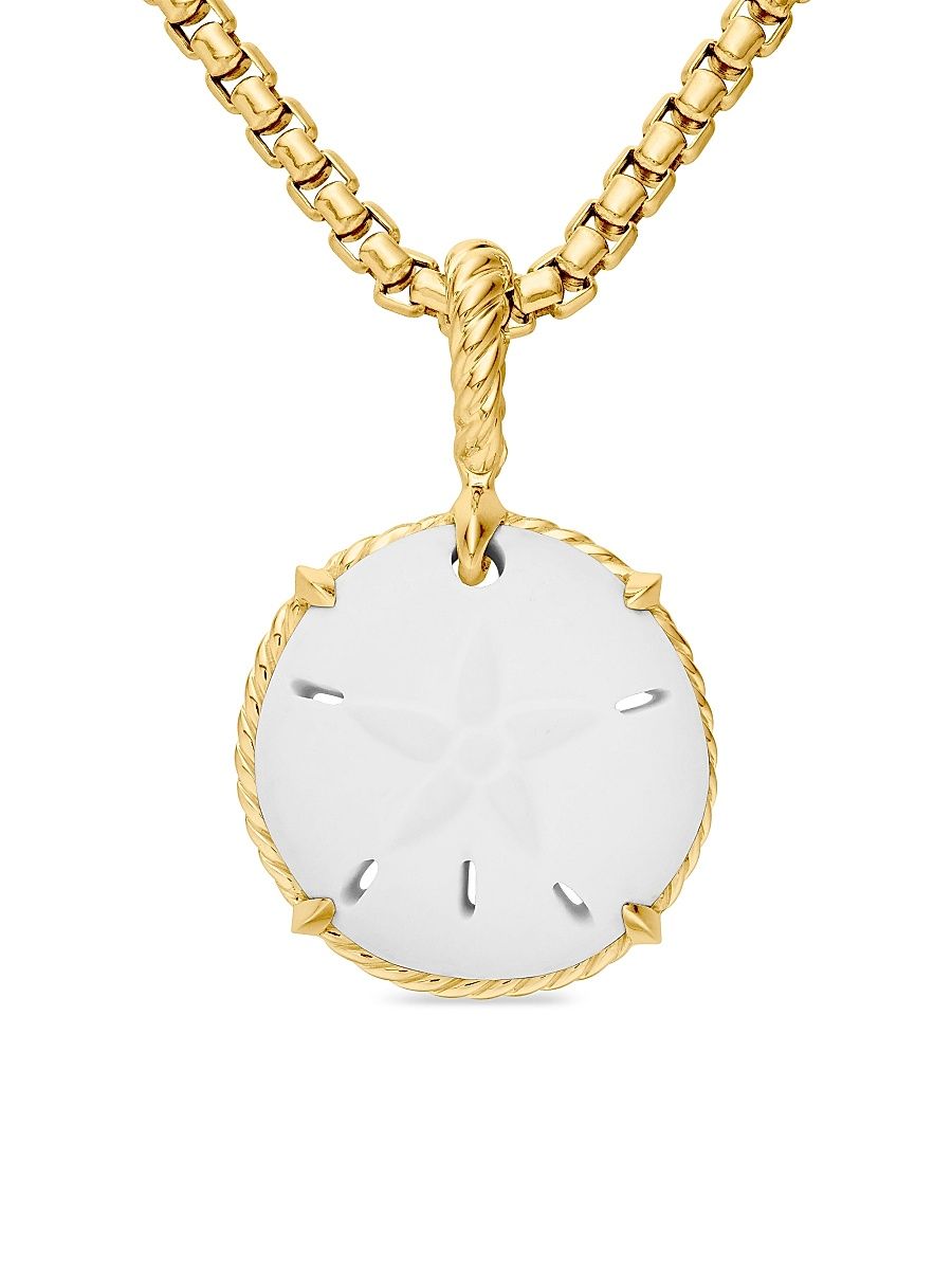 Women's Sand Dollar Amulet with White Agate and 18K Yellow Gold - White Agate